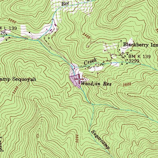 Topographic Map of Woodfin Reservoir, NC