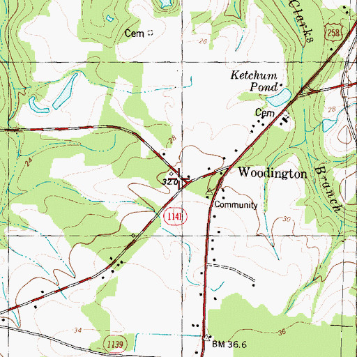 Topographic Map of Woodington, NC