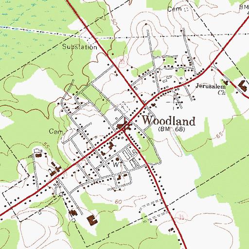 Topographic Map of Woodland, NC
