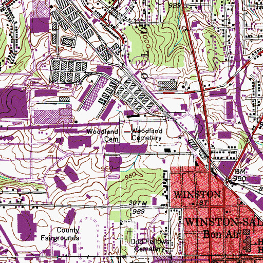 Topographic Map of Woodland Cemetery, NC