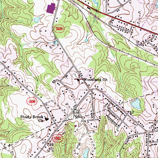 Topographic Map of Woodland Presbyterian Church, NC