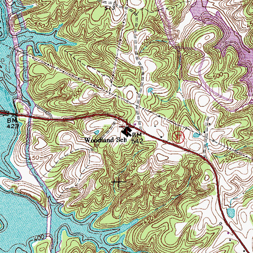 Topographic Map of Woodland School, NC