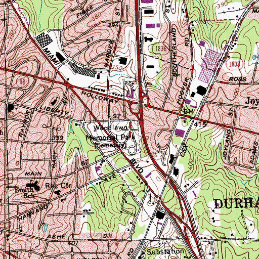 Topographic Map of Woodlawn Memorial Park, NC