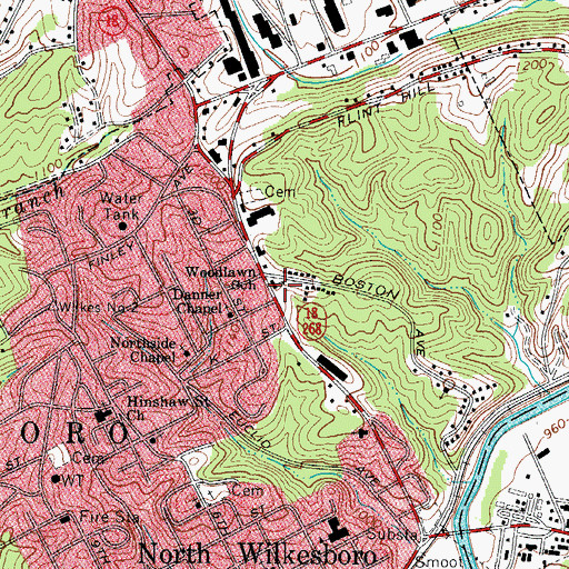 Topographic Map of Woodlawn School, NC