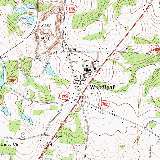 Topographic Map of Woodleaf, NC