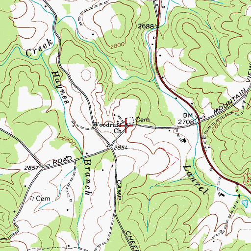 Topographic Map of Woodruff Primitive Baptist Church, NC