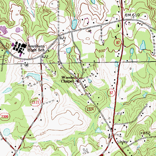 Topographic Map of Woods Chapel, NC
