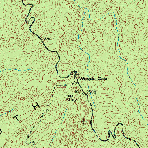 Topographic Map of Woods Gap, NC