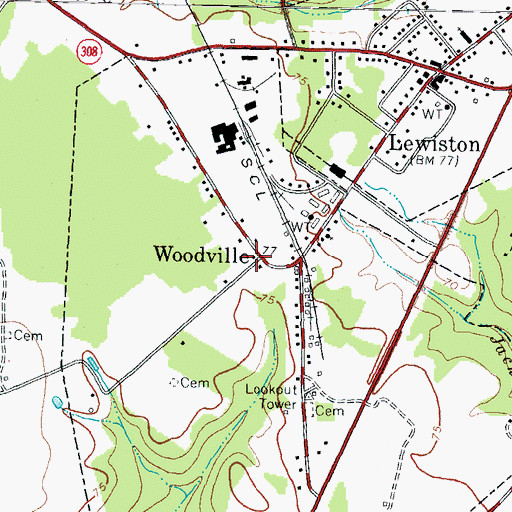 Topographic Map of Woodville, NC