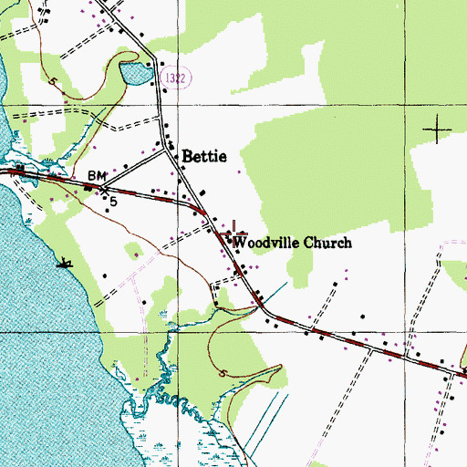 Topographic Map of Woodville Church, NC