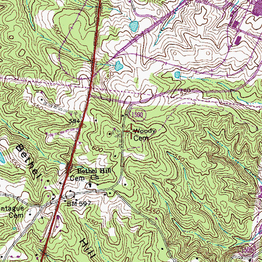 Topographic Map of Woody Cemetery, NC
