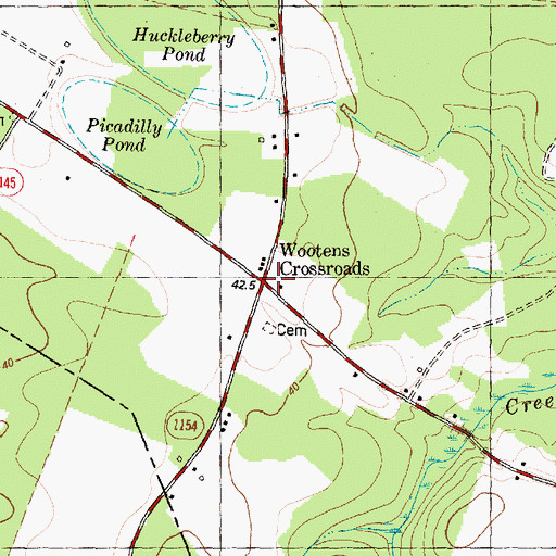 Topographic Map of Wootens Crossroads, NC