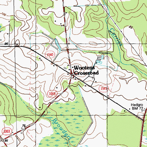 Topographic Map of Wootens Crossroads, NC