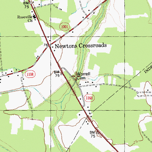 Topographic Map of Worrell Cemetery, NC