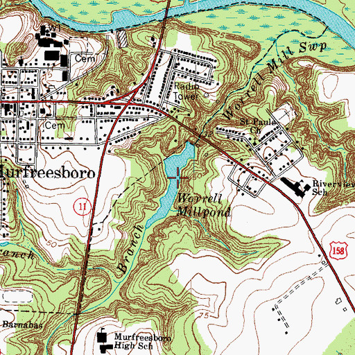 Topographic Map of Worrell Millpond, NC
