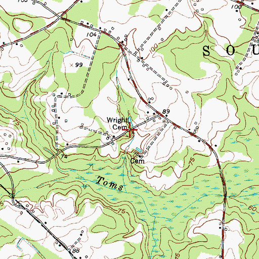 Topographic Map of Wright Cemetery, NC