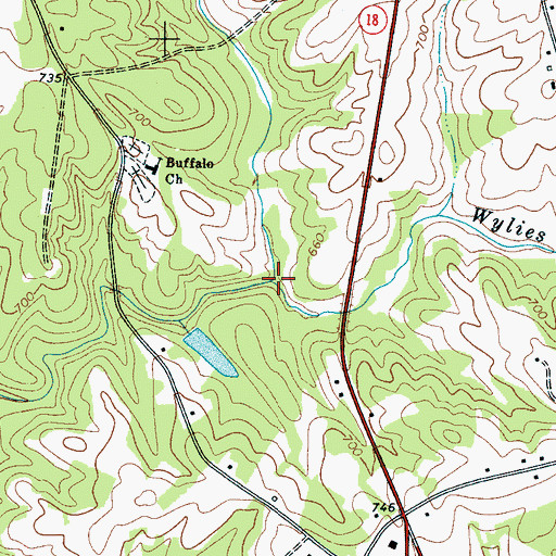 Topographic Map of Wylies Creek, NC