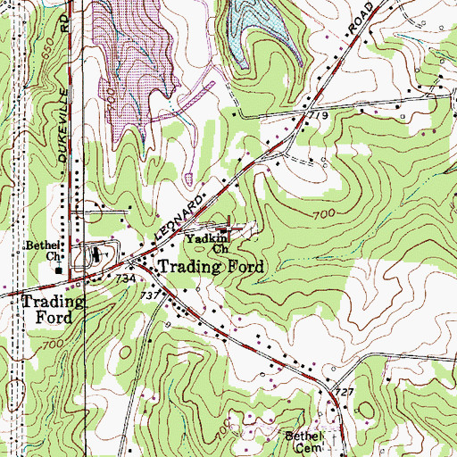 Topographic Map of Yadkin Church, NC