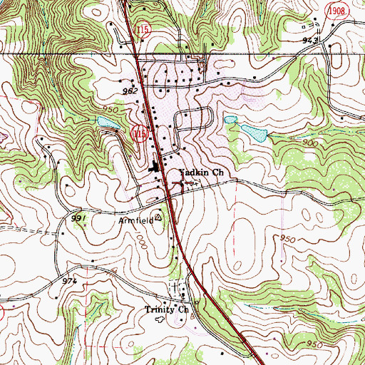 Topographic Map of Yadkin Church, NC