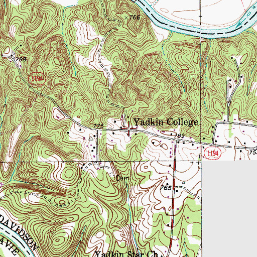 Topographic Map of Yadkin College, NC