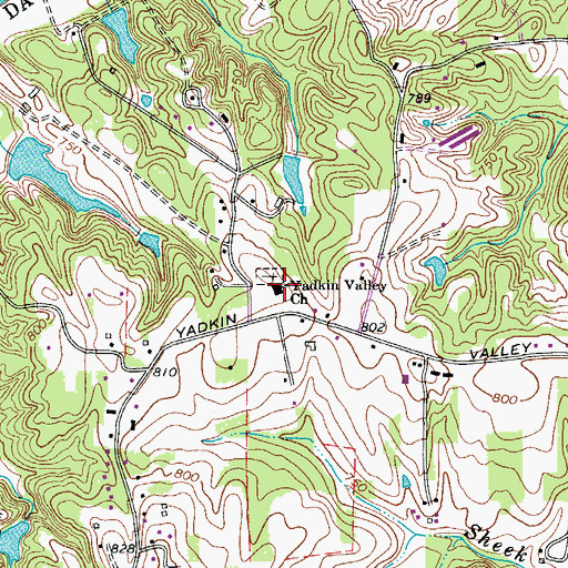 Topographic Map of Yadkin Valley Fundamental Baptist Church, NC