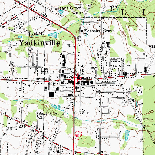 Topographic Map of Yadkinville, NC