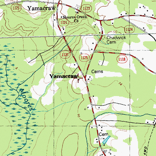 Topographic Map of Yamacraw, NC