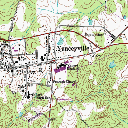 Topographic Map of Yancey High School, NC