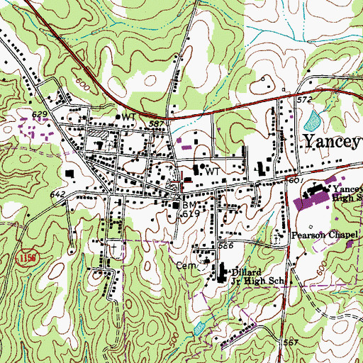 Topographic Map of Yanceyville, NC