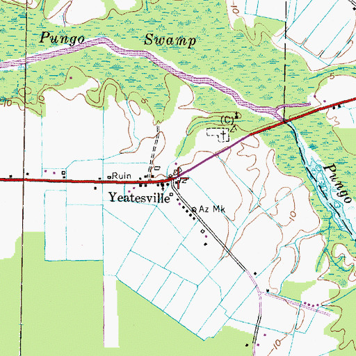 Topographic Map of Yeatesville, NC