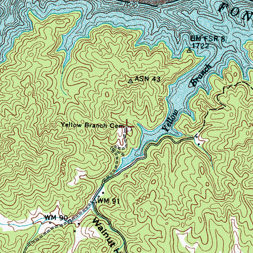 Topographic Map of Yellow Branch Cemetery, NC