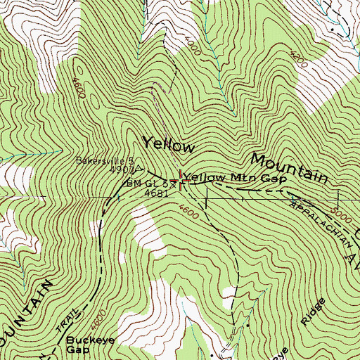 Topographic Map of Yellow Mountain Gap, NC