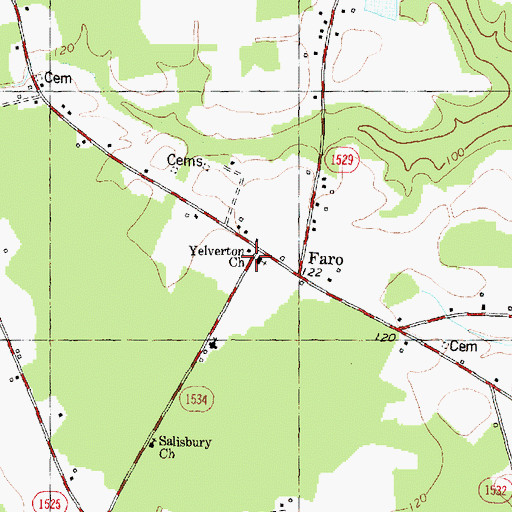Topographic Map of Yelverton Church, NC