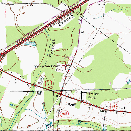 Topographic Map of Yelverton Grove Church, NC