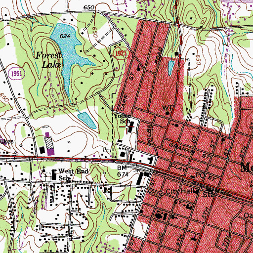 Topographic Map of Yoder School, NC
