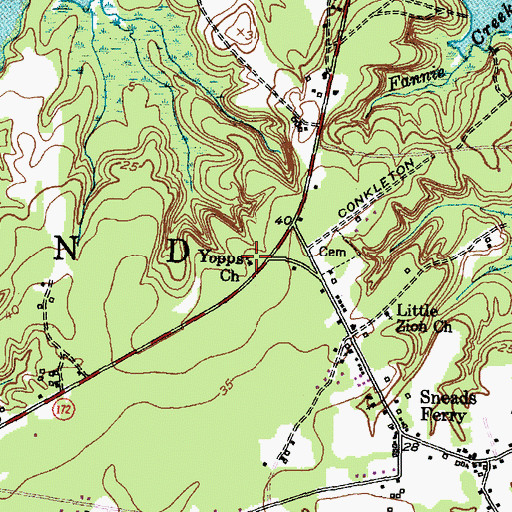 Topographic Map of Yopps Church, NC