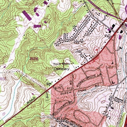 Topographic Map of York Memorial Cemetery, NC