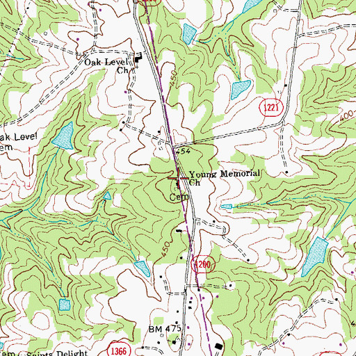 Topographic Map of Young Memorial Church, NC