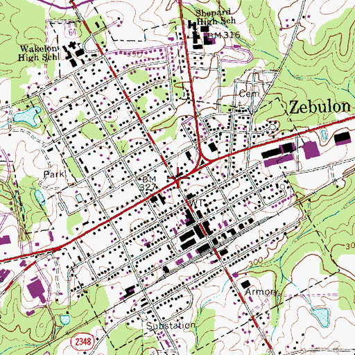 Topographic Map of Zebulon, NC
