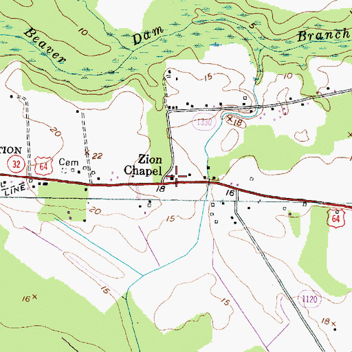 Topographic Map of Zion Chapel, NC