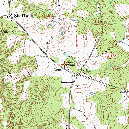 Topographic Map of Zion Chapel, NC