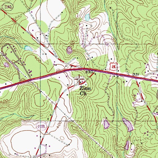 Topographic Map of Zion Church, NC