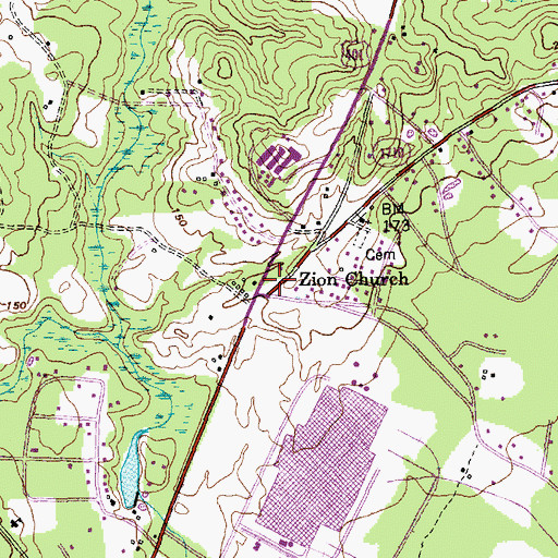 Topographic Map of Zion Church, NC