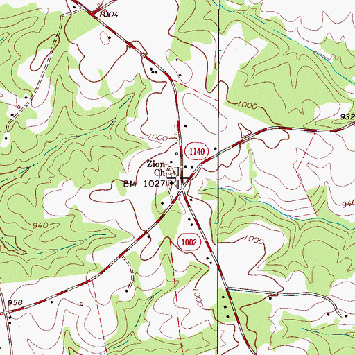 Topographic Map of Zion Church, NC