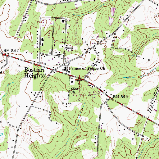 Topographic Map of Zion Church, NC