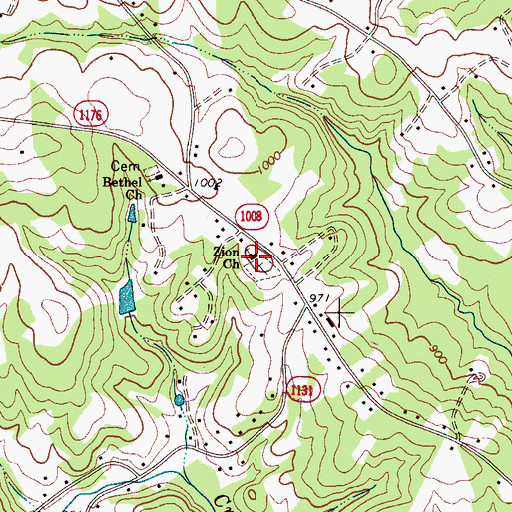 Topographic Map of Zion Church, NC
