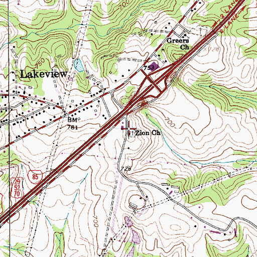 Topographic Map of Zion Church, NC