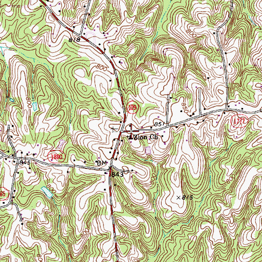 Topographic Map of Zion United Church, NC