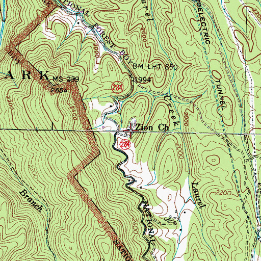 Topographic Map of Zion Church, NC