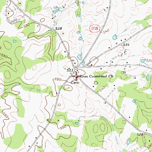 Topographic Map of Zion Crossroad Church, NC